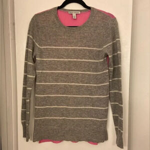 Autumn Cashmere Two Tone Stripe Pullover Long Sleeve Sweater Pink & Gray Medium